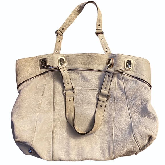 White leather b. Makowsky top handle tote bag - Picture 1 of 9